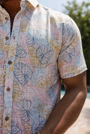 Men's Resort Style Casual Linen Blend Colorful Tropical Print Shirt
