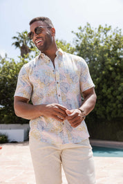 Men's Resort Style Casual Linen Blend Colorful Tropical Print Shirt