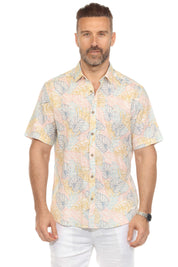 Camisa informal de lino con estampado estilo resort para hombre