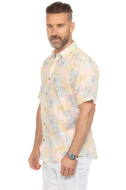 Camisa informal de lino con estampado estilo resort para hombre