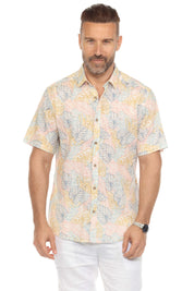 Camisa informal de lino con estampado estilo resort para hombre