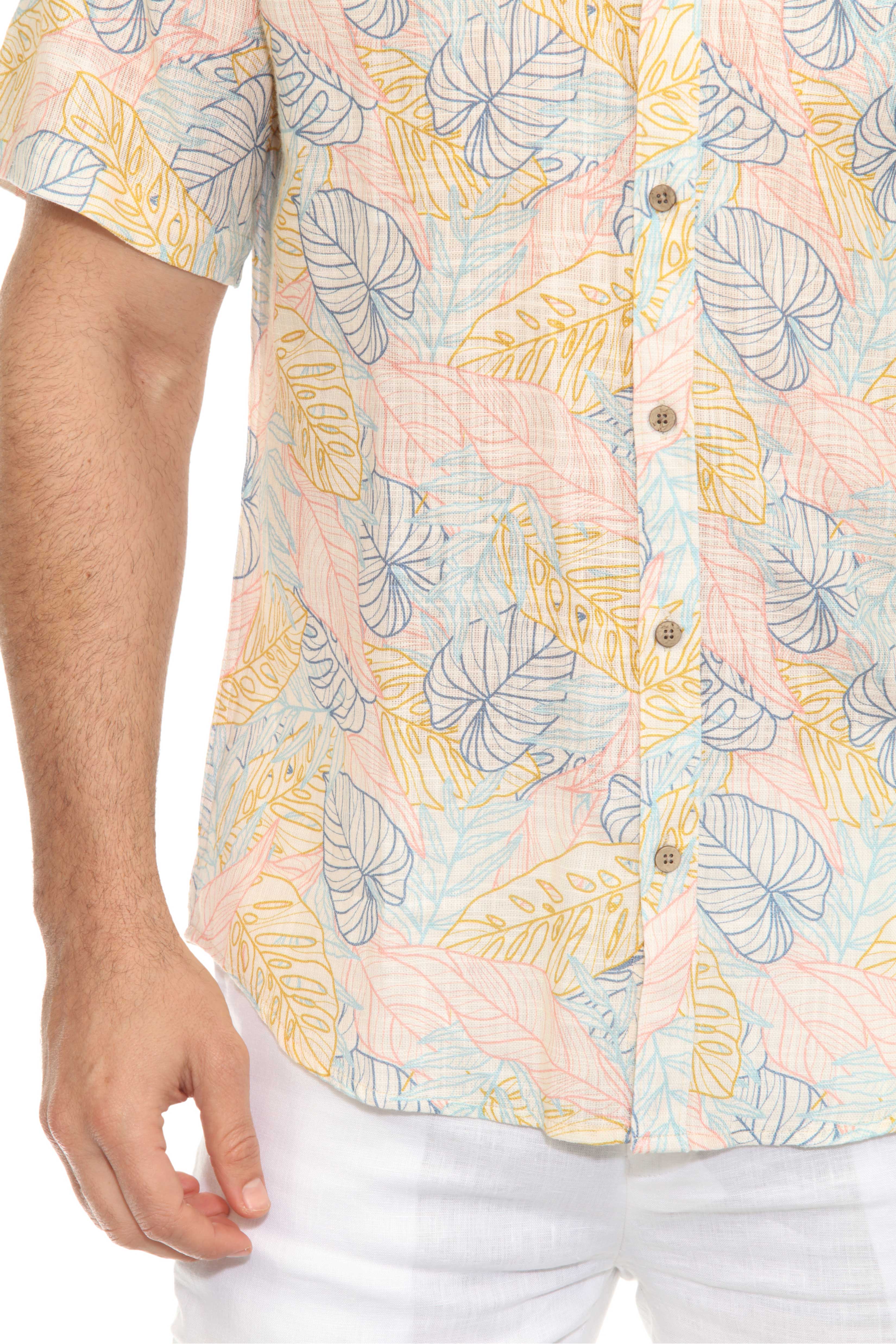 Camisa informal de lino con estampado estilo resort para hombre