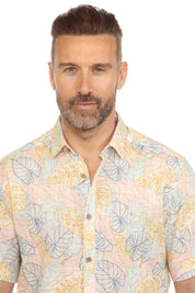 Camisa informal de lino con estampado estilo resort para hombre
