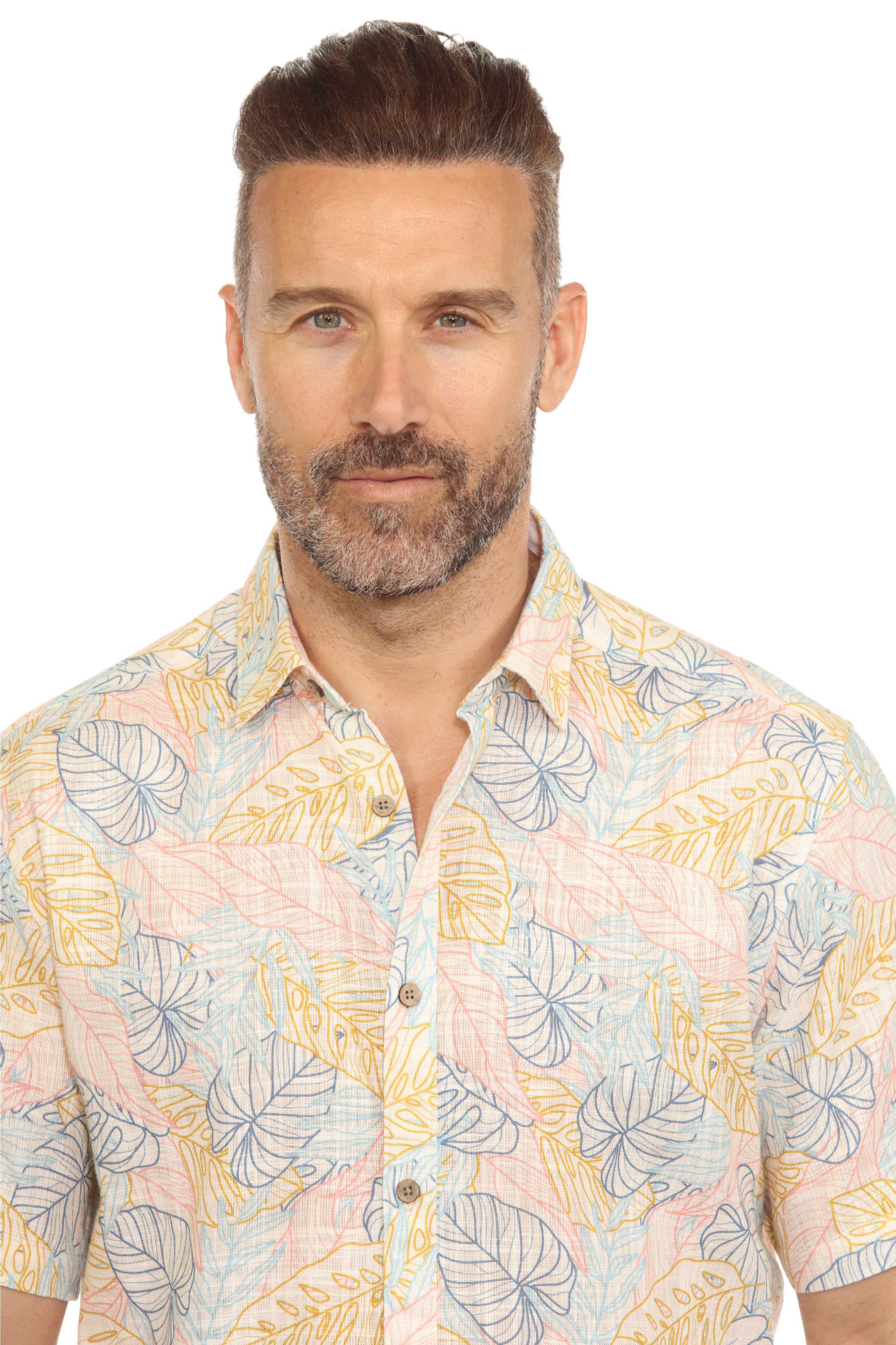 Camisa informal de lino con estampado estilo resort para hombre