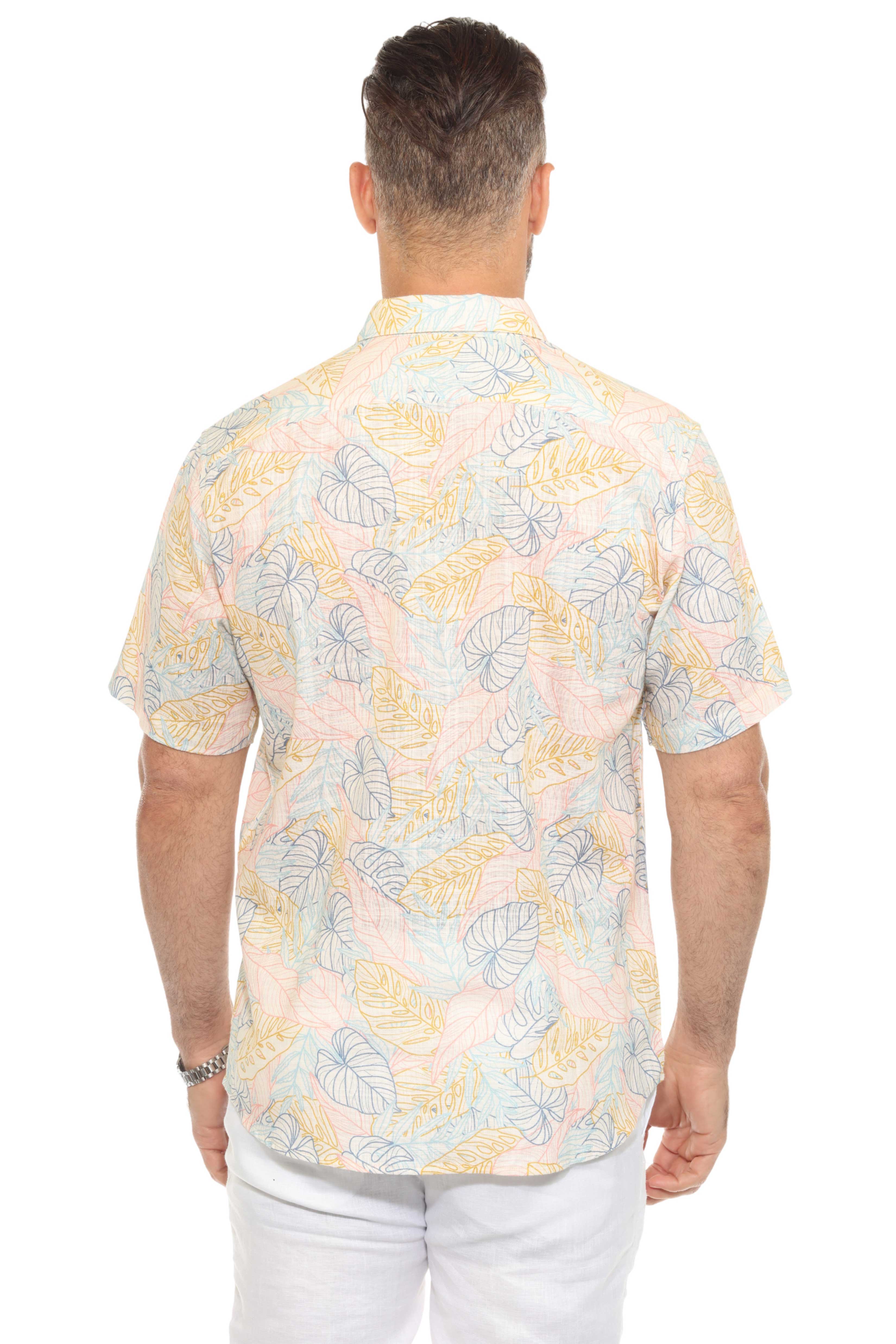Camisa informal de lino con estampado estilo resort para hombre
