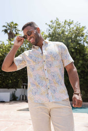 Men's Resort Style Casual Linen Blend Colorful Tropical Print Shirt