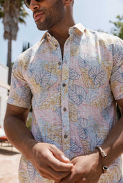 Men's Resort Style Casual Linen Blend Colorful Tropical Print Shirt