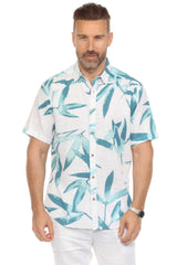 Men's Resort Style Casual Linen Blend Colorful Tropical Leaf Print Shirt