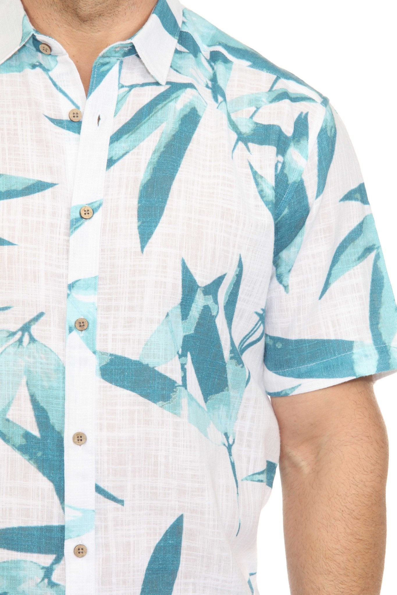 Men's Resort Style Casual Linen Blend Colorful Tropical Leaf Print Shirt