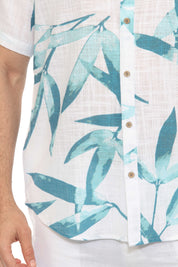 Mojito Men's Resort Style Casual Linen Blend Colorful Tropical Leaf Print Shirt
