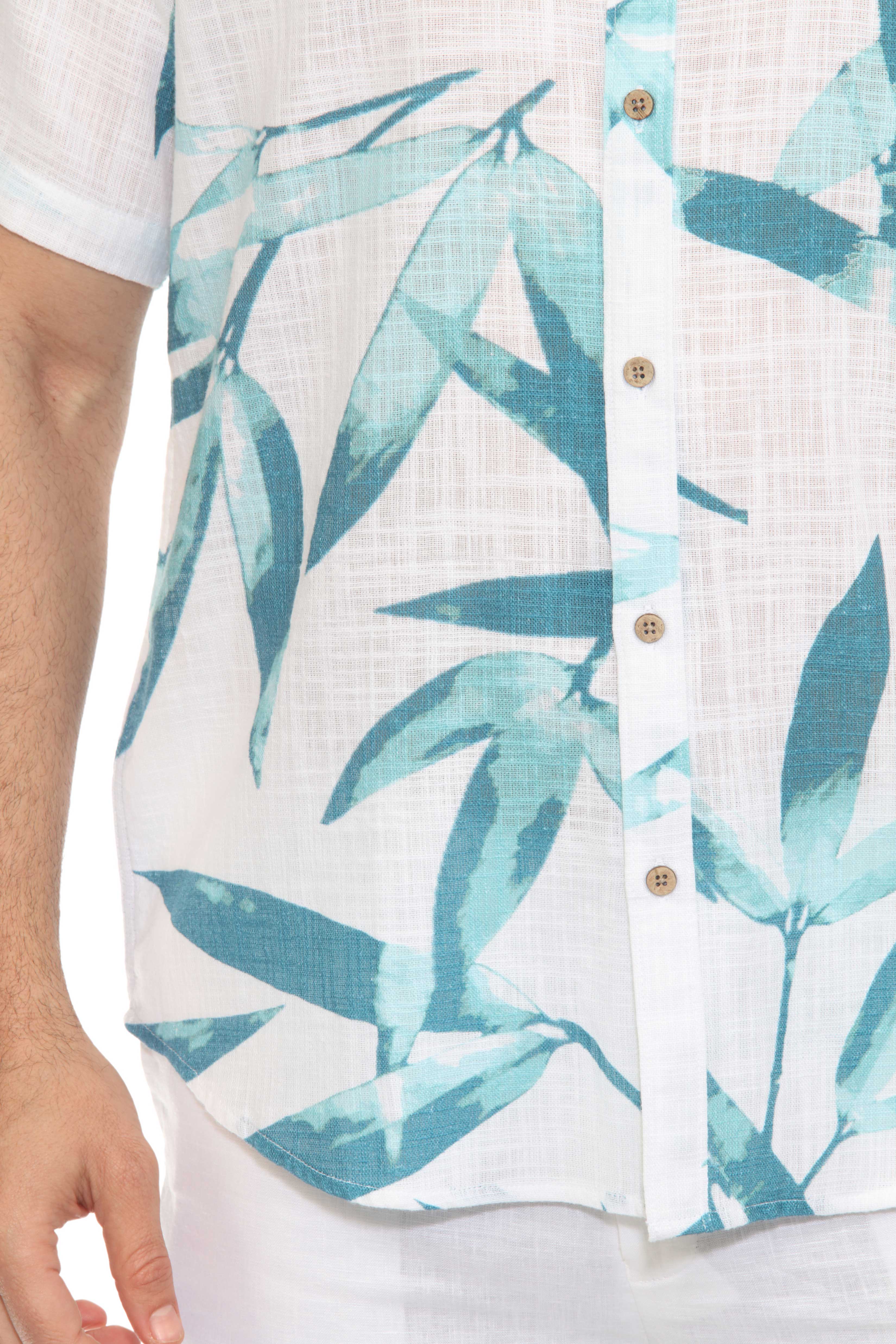 Mojito Men's Resort Style Casual Linen Blend Colorful Tropical Leaf Print Shirt