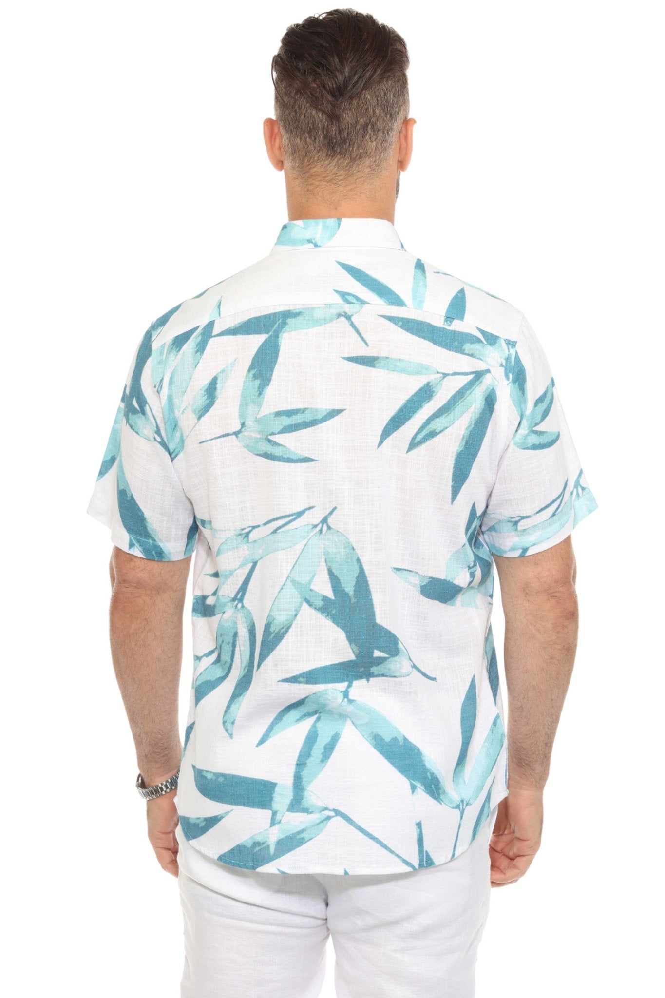 Men's Resort Style Casual Linen Blend Colorful Tropical Leaf Print Shirt