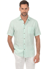 Camisa de manga corta de mezcla de lino con diseño cruzado para hombre