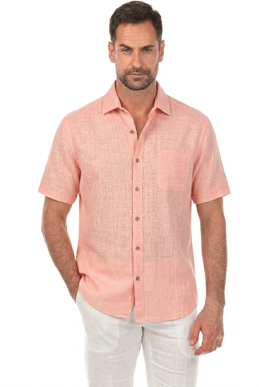 Camisa de manga corta de mezcla de lino con diseño cruzado para hombre
