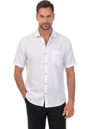 Camisa de manga corta de mezcla de lino con diseño cruzado para hombre