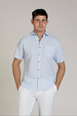 Linen Blend Cross Hatch Short Sleeve Button-Down Shirt