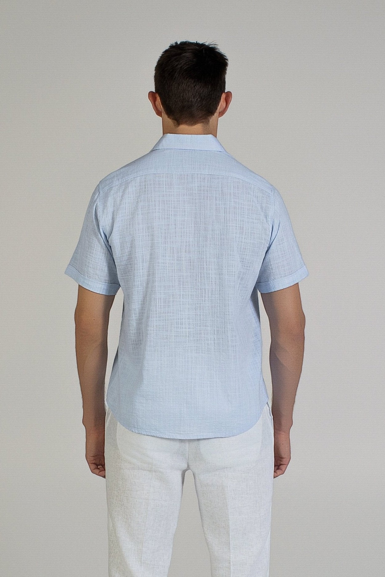 Linen Blend Cross Hatch Short Sleeve Button-Down Shirt