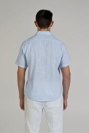 Linen Blend Cross Hatch Short Sleeve Button-Down Shirt