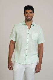 Linen Blend Cross Hatch Short Sleeve Button-Down Shirt