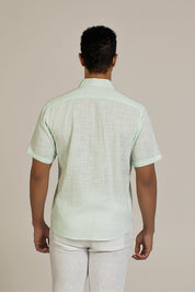 Linen Blend Cross Hatch Short Sleeve Button-Down Shirt