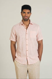 Linen Blend Cross Hatch Short Sleeve Button-Down Shirt