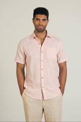 Linen Blend Cross Hatch Short Sleeve Button-Down Shirt