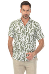 Camisa de manga corta de mezcla de lino con diseño cruzado para hombre