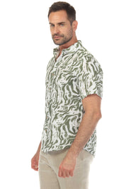 Camisa de manga corta de mezcla de lino con diseño cruzado para hombre