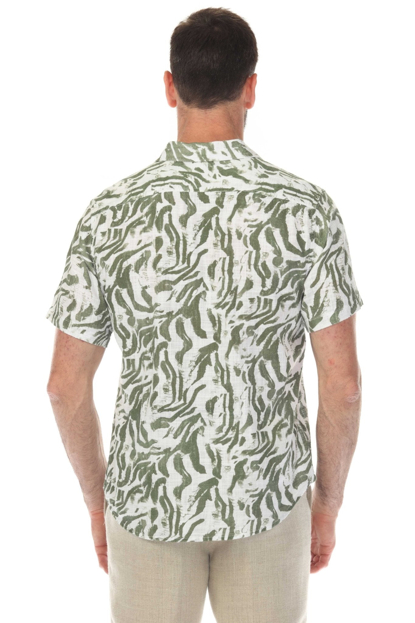 Camisa de manga corta de mezcla de lino con diseño cruzado para hombre