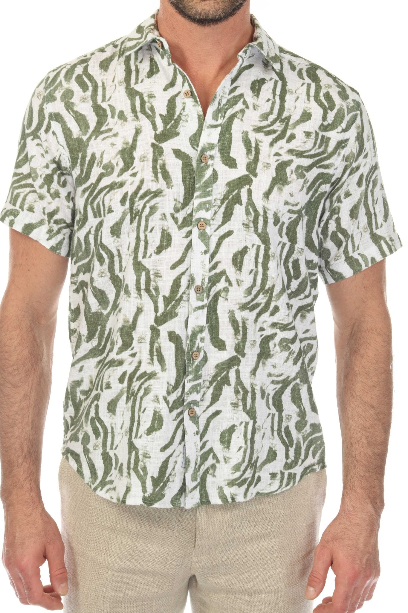 Camisa de manga corta de mezcla de lino con diseño cruzado para hombre