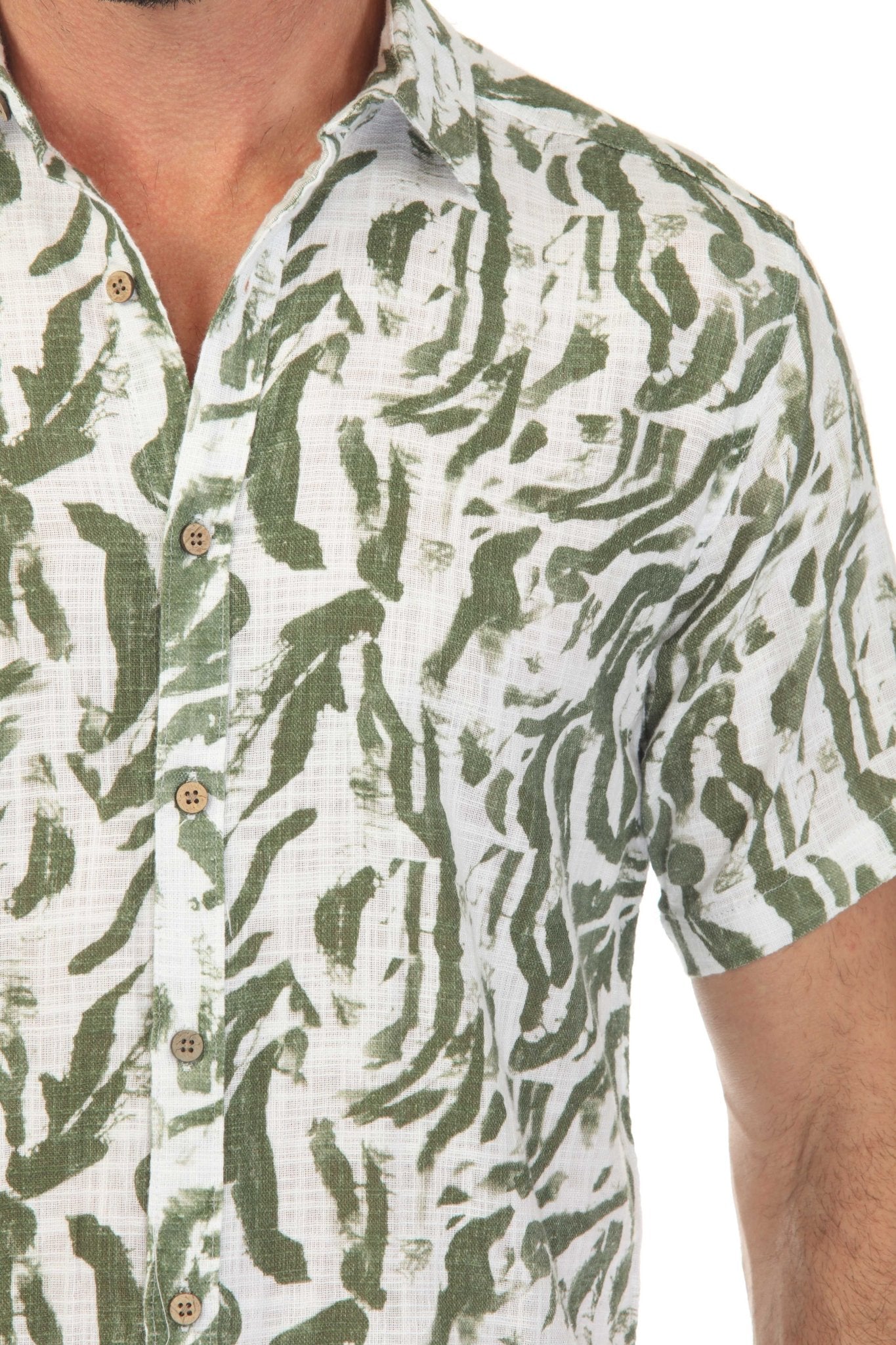 Camisa de manga corta de mezcla de lino con diseño cruzado para hombre