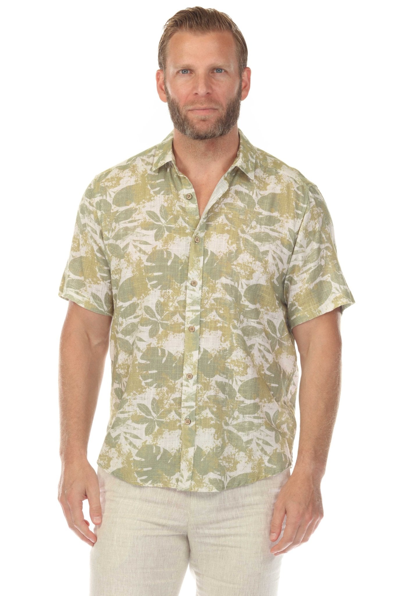 Camisa de manga corta de mezcla de lino con diseño cruzado para hombre