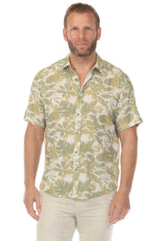 Camisa de manga corta de mezcla de lino con diseño cruzado para hombre