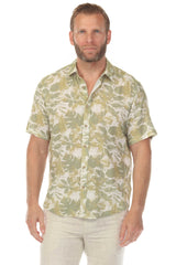 Camisa de manga corta de mezcla de lino con diseño cruzado para hombre