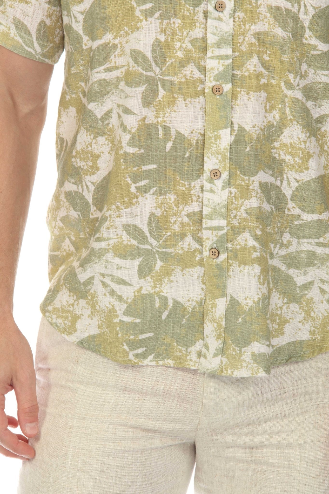 Camisa de manga corta de mezcla de lino con diseño cruzado para hombre