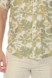 Camisa de manga corta de mezcla de lino con diseño cruzado para hombre