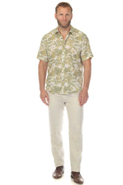 Camisa de manga corta de mezcla de lino con diseño cruzado para hombre