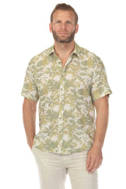 Camisa de manga corta de mezcla de lino con diseño cruzado para hombre