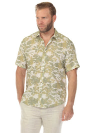 Camisa de manga corta de mezcla de lino con diseño cruzado para hombre