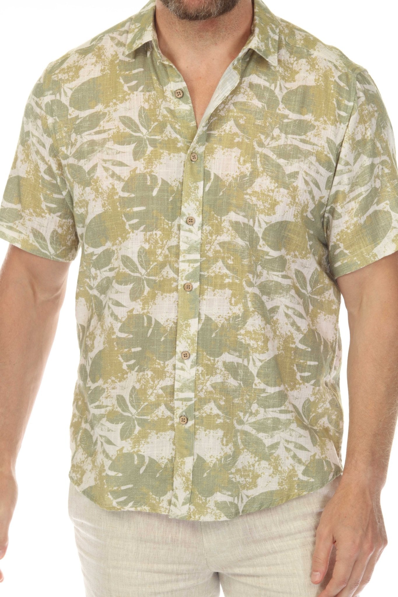 Camisa de manga corta de mezcla de lino con diseño cruzado para hombre