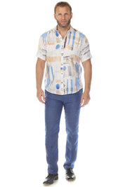 Camisa de manga corta de mezcla de lino con diseño cruzado para hombre