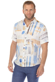 Camisa de manga corta de mezcla de lino con diseño cruzado para hombre