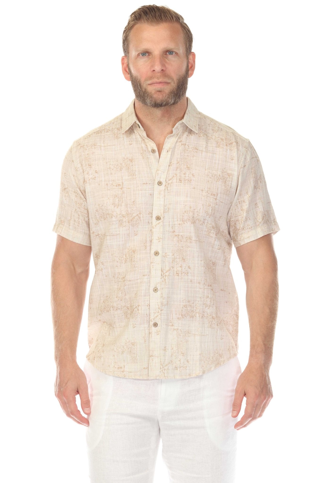 Camisa de manga corta de mezcla de lino con diseño cruzado para hombre