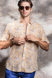 Camisa de manga corta de mezcla de lino con diseño cruzado para hombre