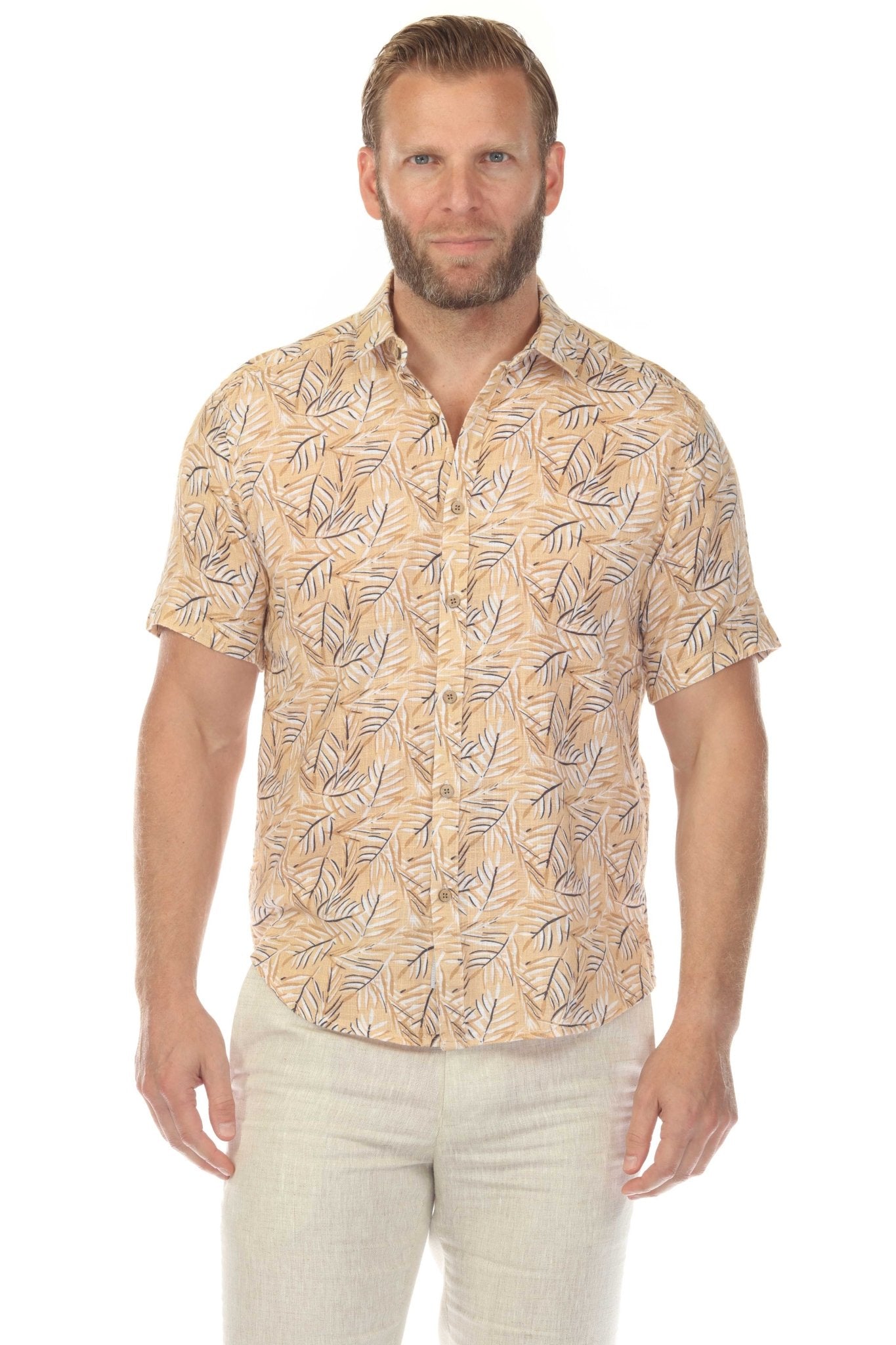 Camisa de manga corta de mezcla de lino con diseño cruzado para hombre