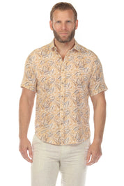 Camisa de manga corta de mezcla de lino con diseño cruzado para hombre