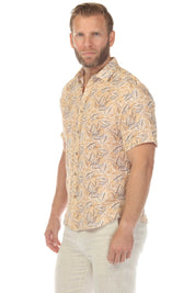 Camisa de manga corta de mezcla de lino con diseño cruzado para hombre