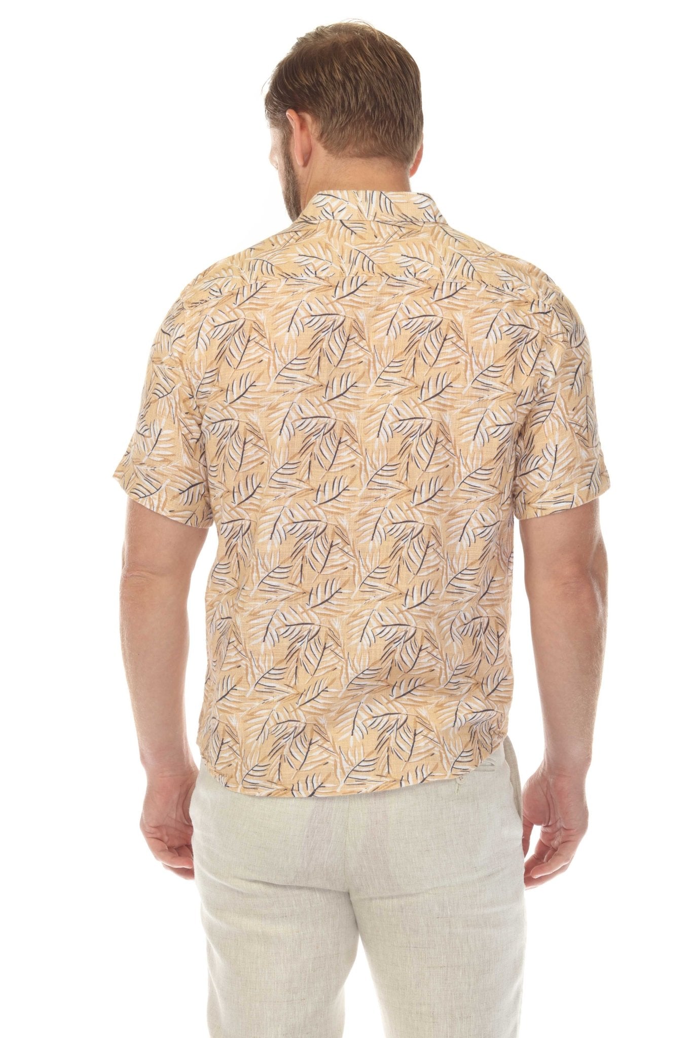 Camisa de manga corta de mezcla de lino con diseño cruzado para hombre