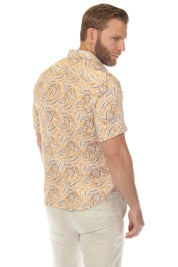 Camisa de manga corta de mezcla de lino con diseño cruzado para hombre