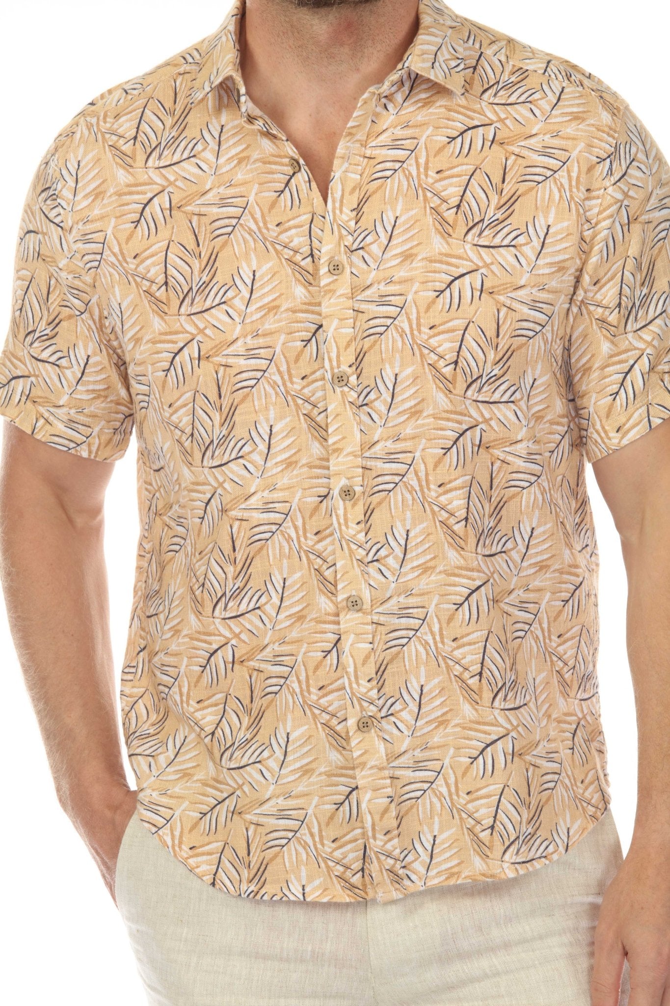 Camisa de manga corta de mezcla de lino con diseño cruzado para hombre